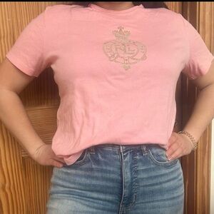 Polo Ralph Lauren Pink Rhinestone Graphic Logo T-shirt